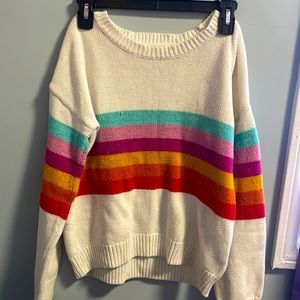 Rainbow and white sweater with shinny thread